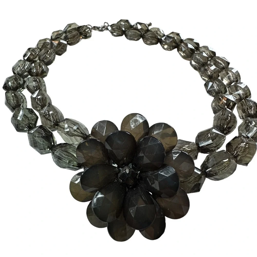 Stunning Beaded Large Flower Double Strand Statement Necklace